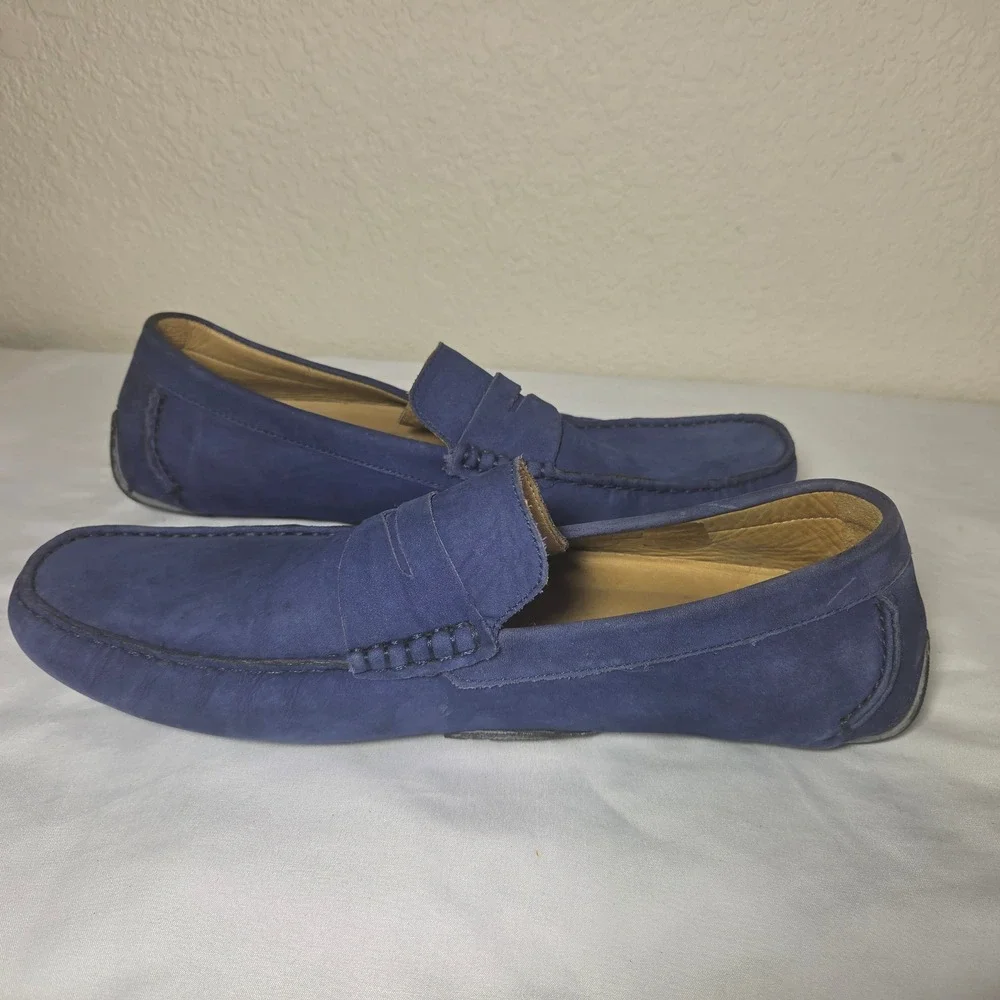 Saks Fifth Avenue Mens Blue Nubuck Leather Penny Loafer Driving Mocs Size 11M